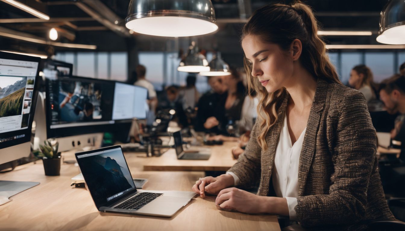 A person updating iPhone software in a clean, well-lit workspace using different devices.